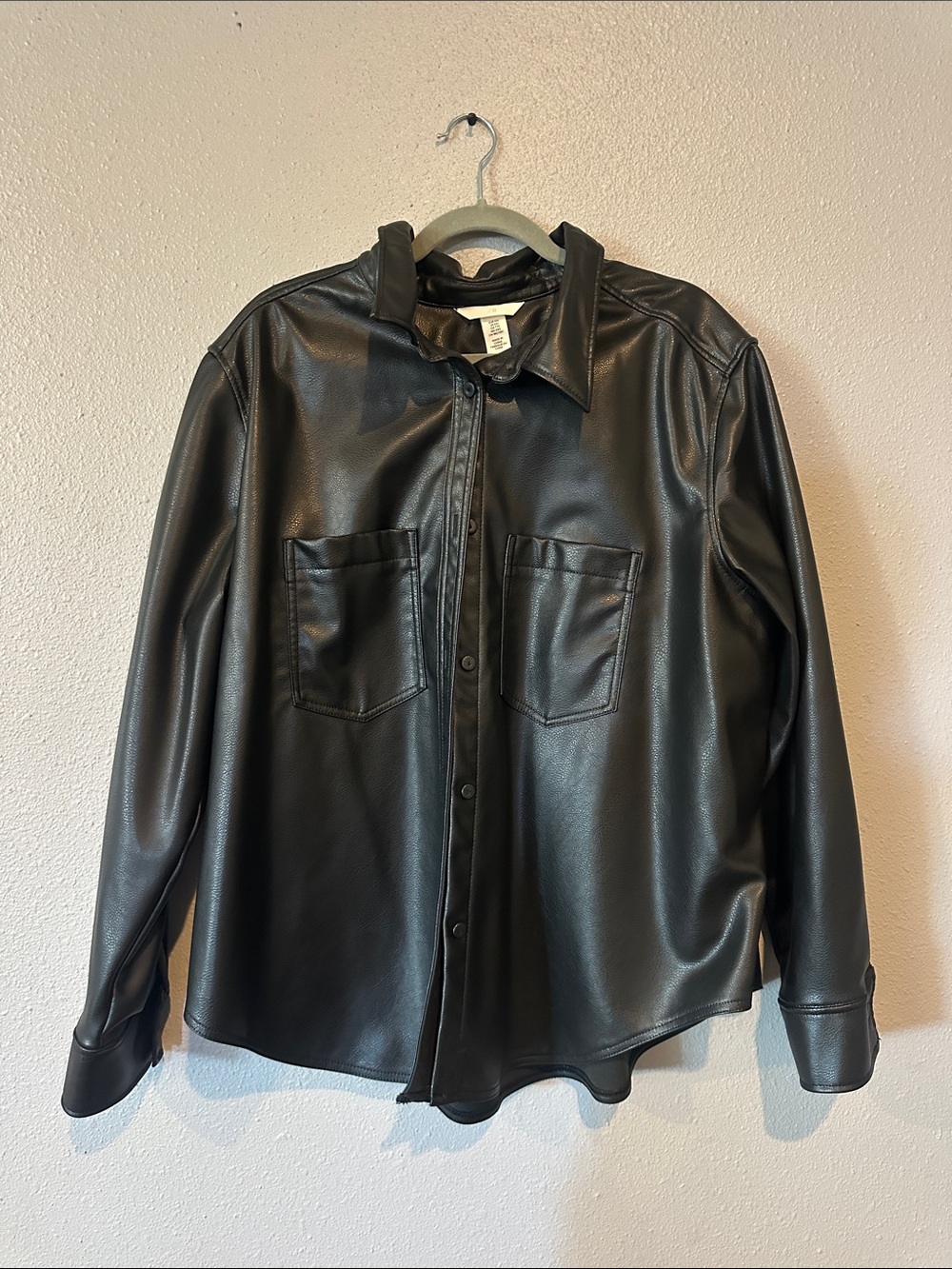 H&M Black Faux Leather Shirt Jacket